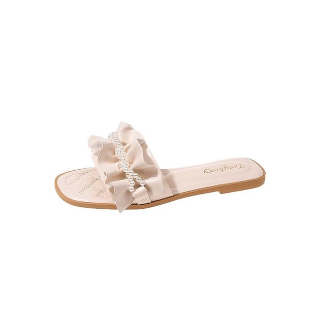 Slide Pearl Faux Sandals Ruffle