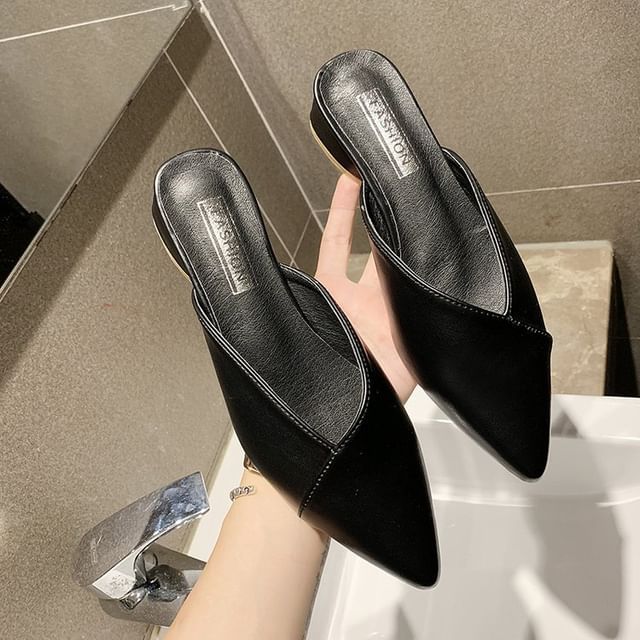 Toe Leather Pointed Faux Mules