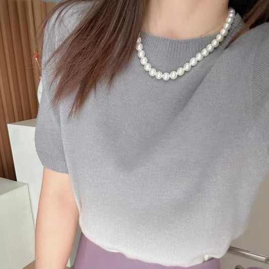 Knit Gradient Crew Top Neck Short-Sleeve