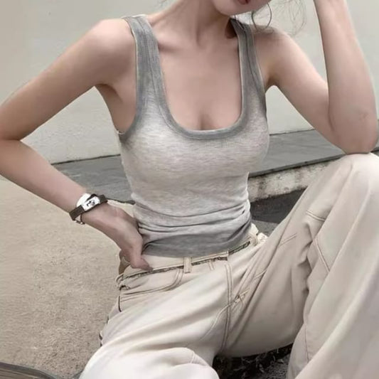 Tank Slim Neck Fit Scoop Top Ribbed Gradient