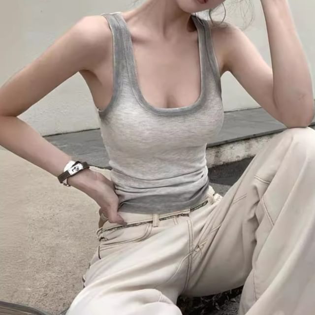 Neck Fit Top Scoop Gradient Ribbed Slim Tank