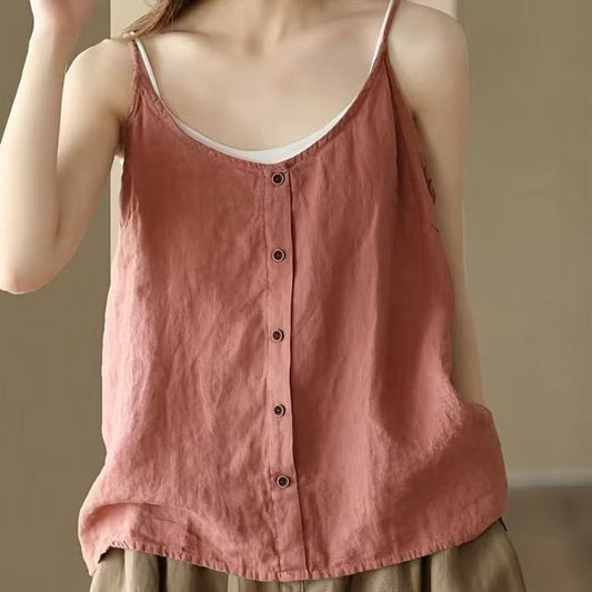 Camisole Top Scoop Neck Plain Buttoned