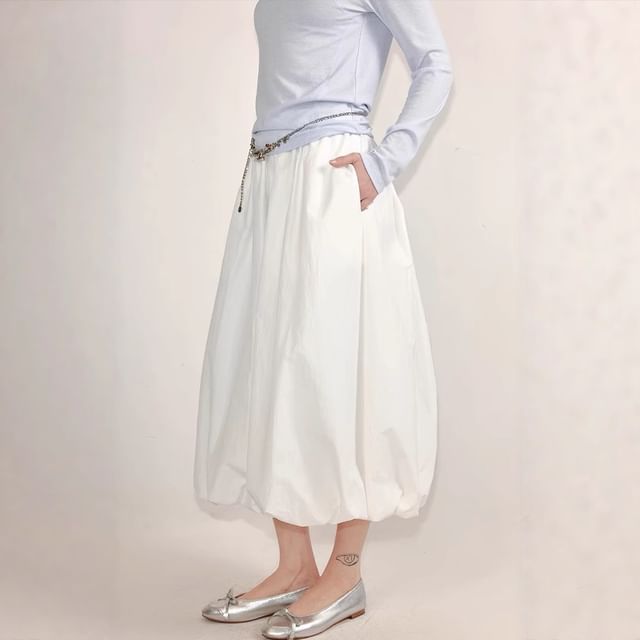 Paperbag Waist Skirt Midi Plain Elastic