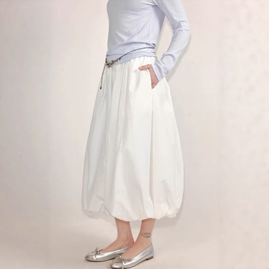 Paperbag Waist Skirt Midi Plain Elastic