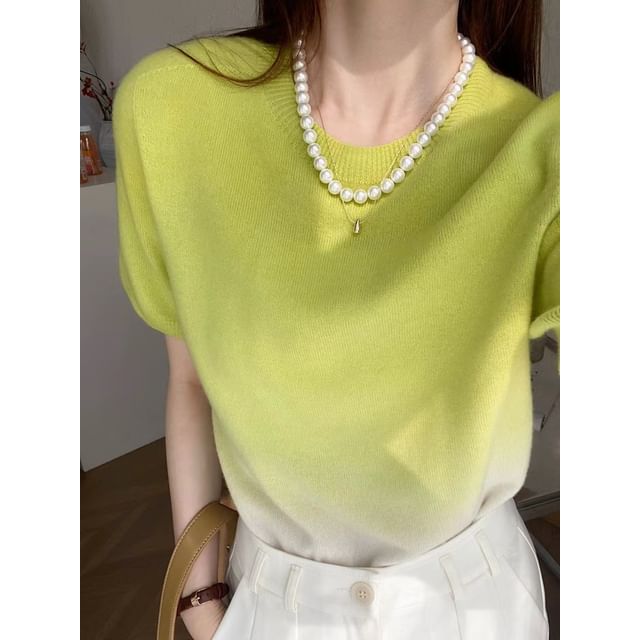 Knit Gradient Crew Top Neck Short-Sleeve