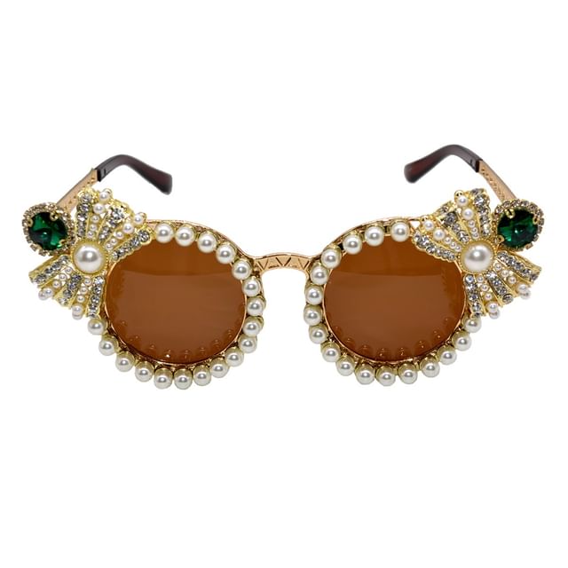 Faux Pearl Eye Cat Rhinestone Sunglasses