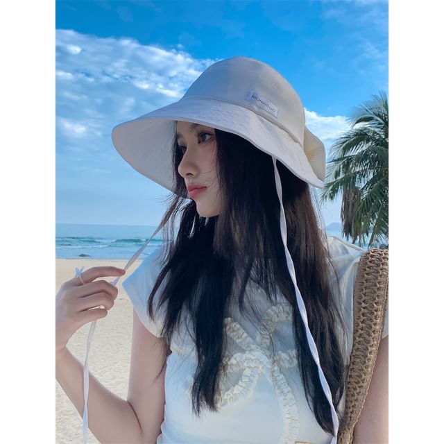 Applique Lettering Sun Hat Striped