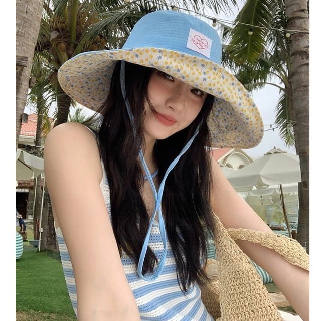 Sun Heart Hat Print Floral Applique
