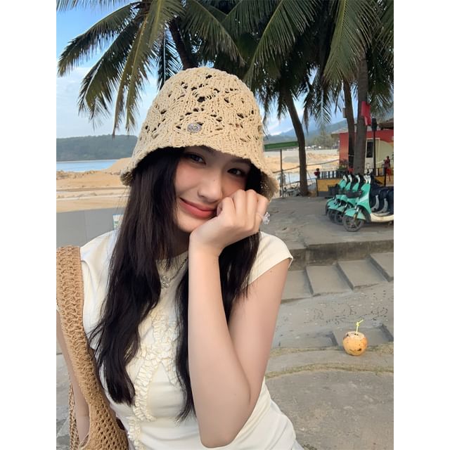 Hat Straw Bucket Crochet