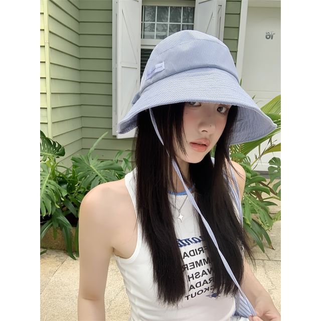 Applique Lettering Sun Hat Striped