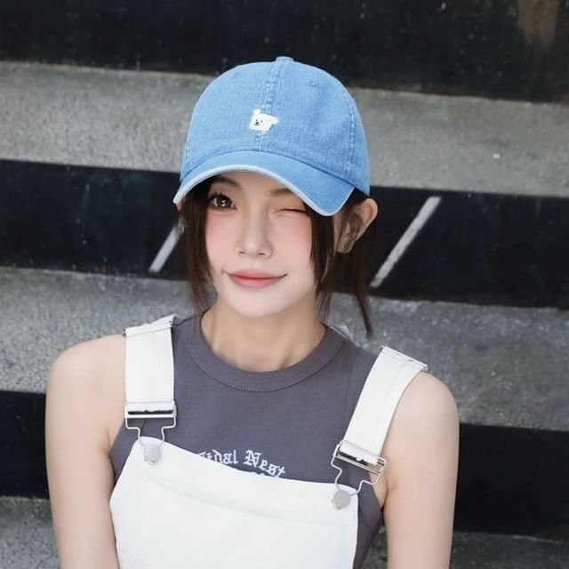 Embroidered Denim Baseball Cap Dog