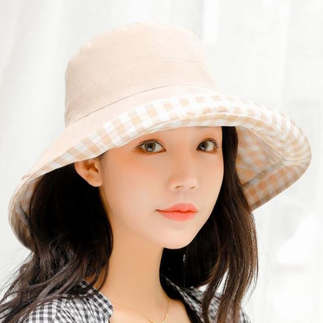 Plain Side Plaid Double Sun Hat