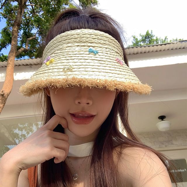 Sun Bow Fringed Straw Hat