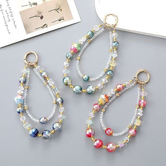 (Various Designs) Bead Faux Star Strap Crystal Layered Phone