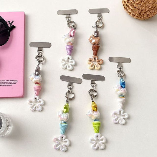 with Lanyard Phone Charm Cream Floral Designs) Pad Ice (Various