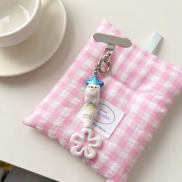 with Lanyard Phone Charm Cream Floral Designs) Pad Ice (Various