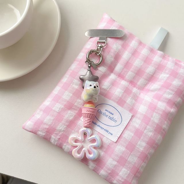 with Lanyard Phone Charm Cream Floral Designs) Pad Ice (Various