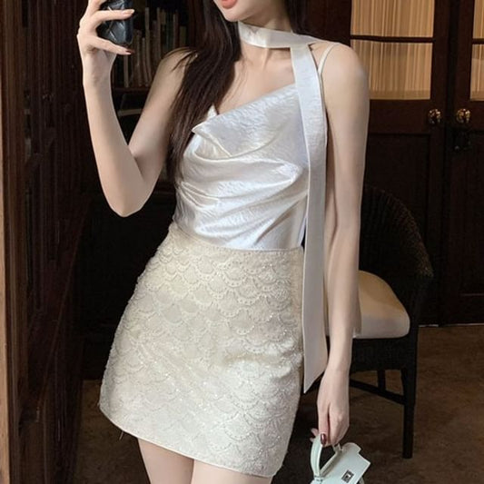 Plain Strap Camisole Top Spaghetti Neck Cowl
