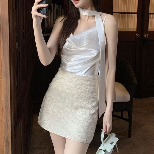 Top Plain Spaghetti Strap Neck Cowl Camisole