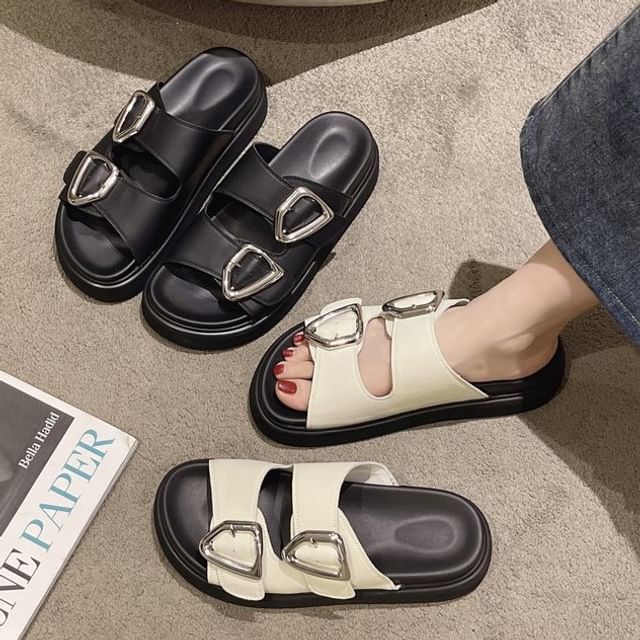 Sandals Slide Buckled Platform