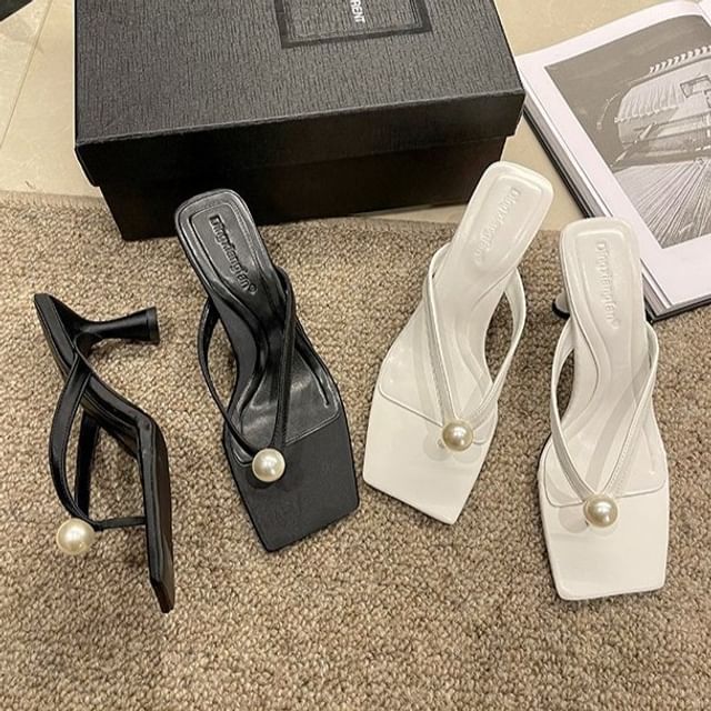 Heel Pearl Flip-Flops Kitten Faux