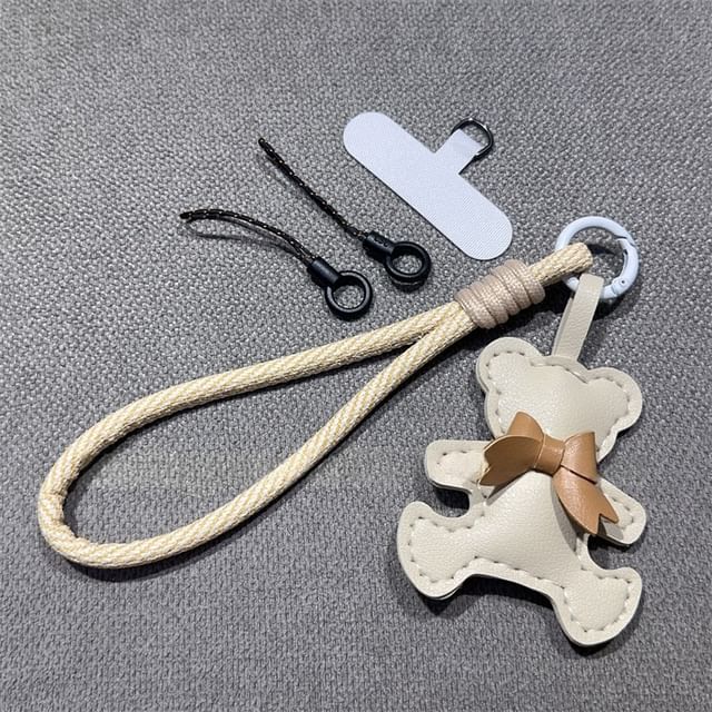 Bear Faux with Pad Strap Lanyard Phone and Leather