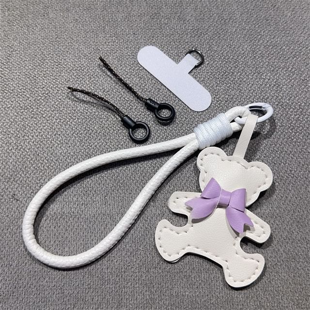 Bear Faux with Pad Strap Lanyard Phone and Leather