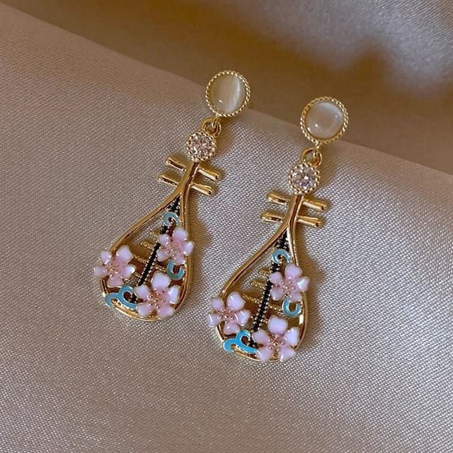 Floral Earring Pipa Drop Enamel