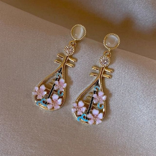 Floral Earring Pipa Drop Enamel