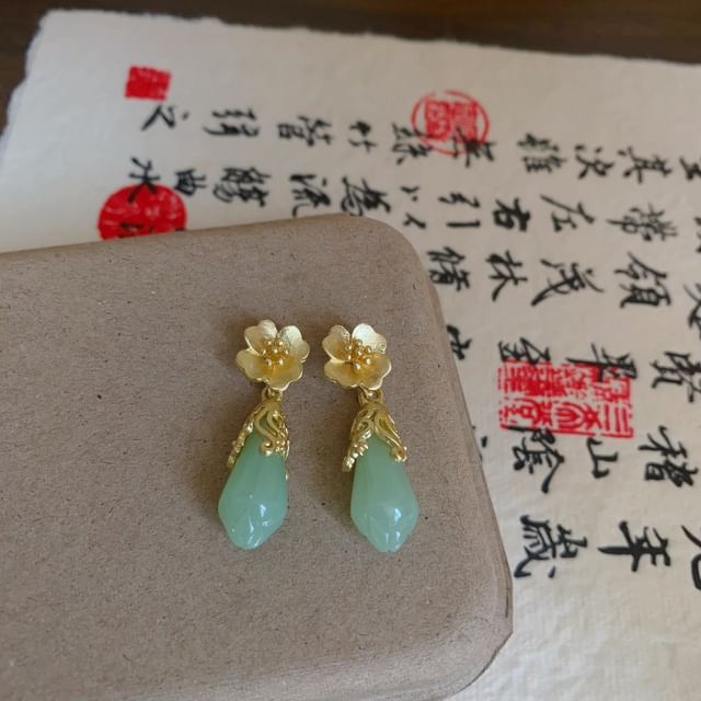 Jade Earring Drop Floral Faux