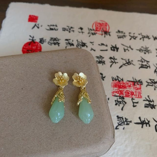 Jade Earring Drop Floral Faux
