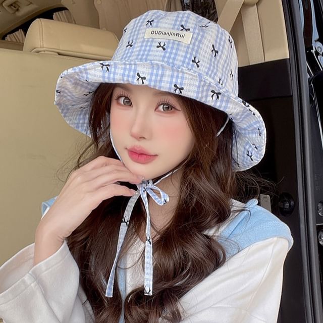 Bow Print Hat Plaid Bucket