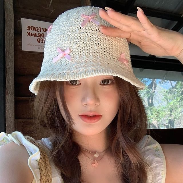 Cloche Hat Bow Woven