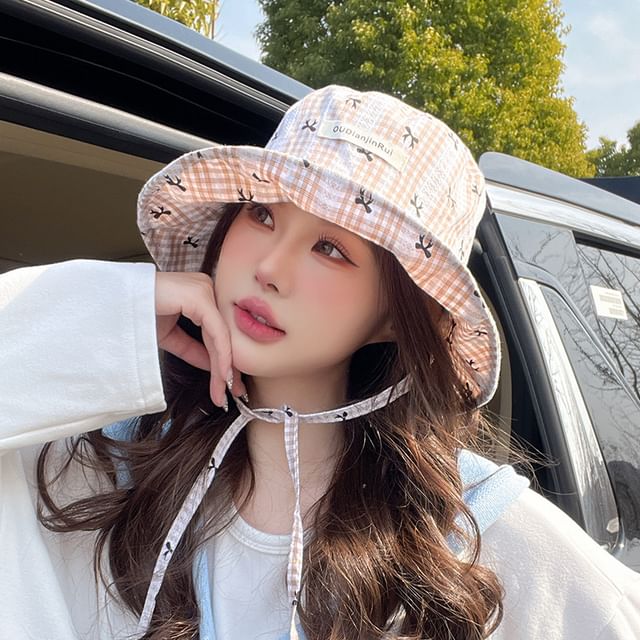 Bow Print Hat Plaid Bucket