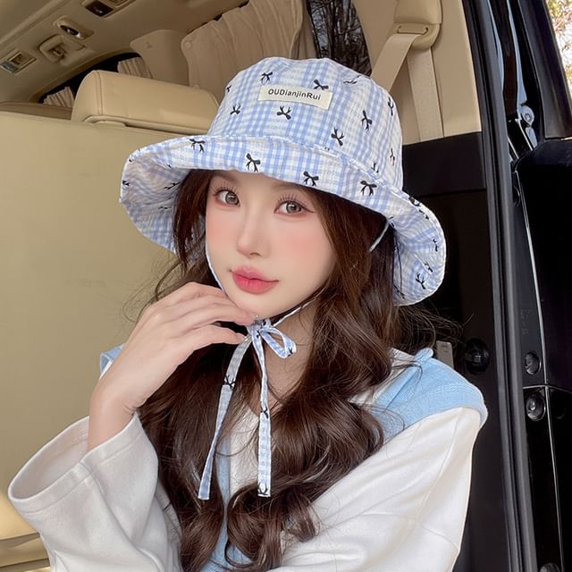 Bow Print Hat Plaid Bucket