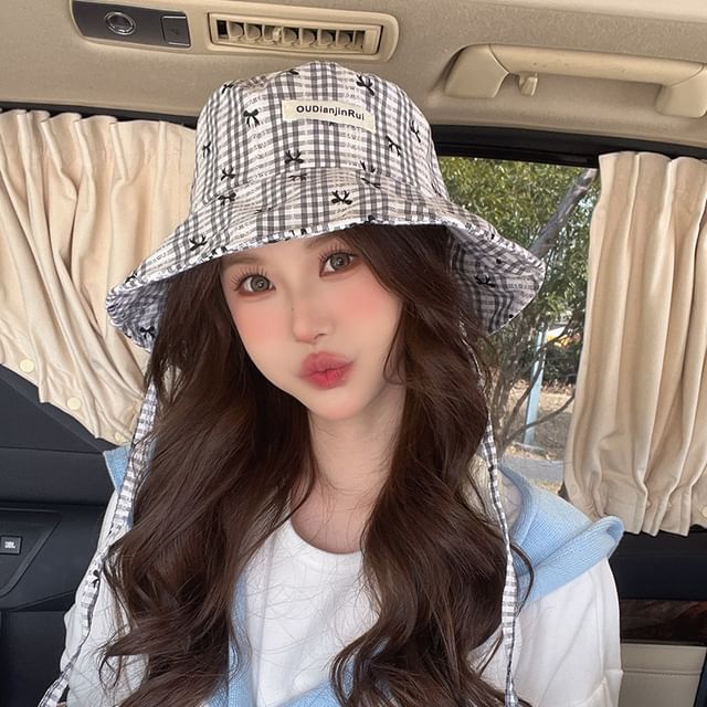 Bow Print Hat Plaid Bucket