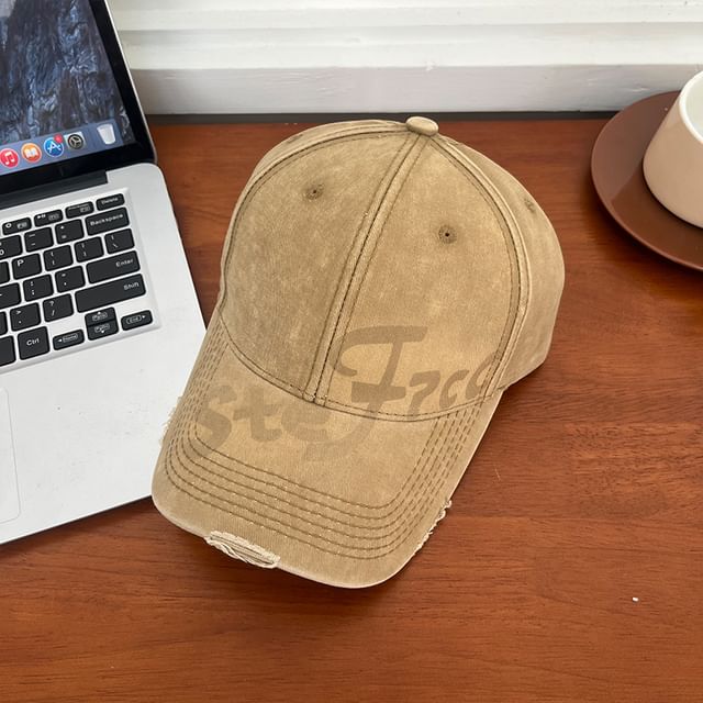 Distressed Washed Lettering Baseball Print Cap