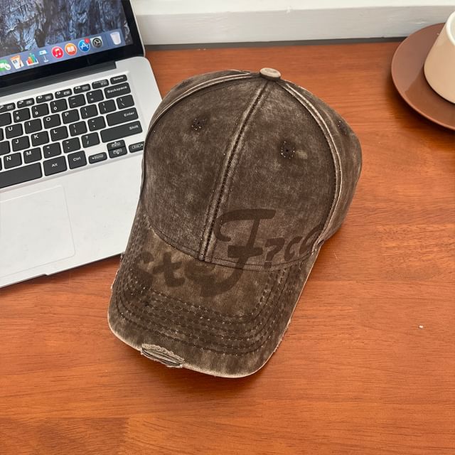 Distressed Washed Lettering Baseball Print Cap