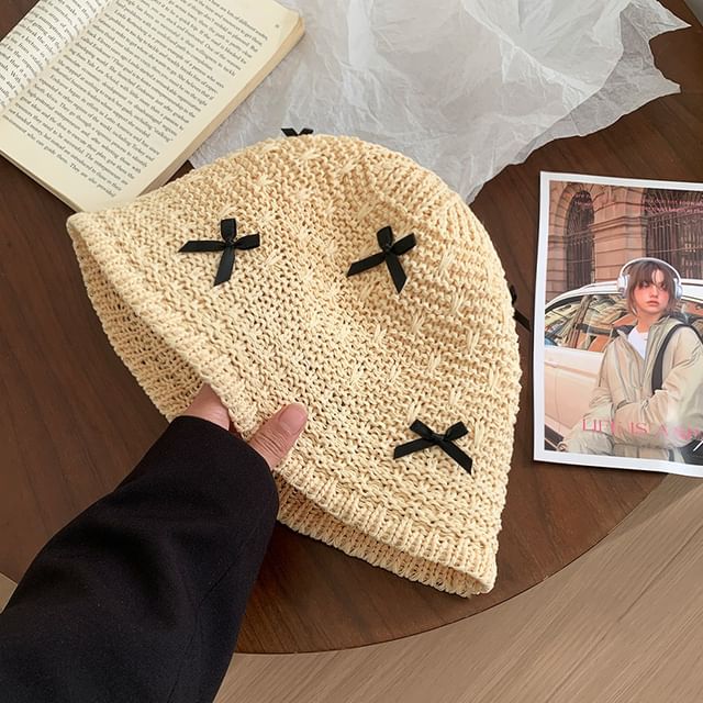 Cloche Hat Bow Woven
