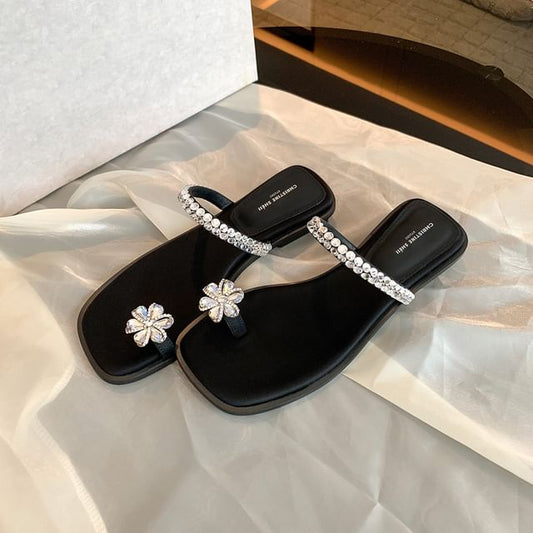 Sandals Loop Flower Rhinestone Toe