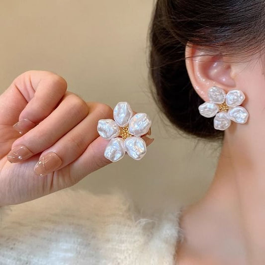 Faux Alloy Earring Statement Floral Pearl
