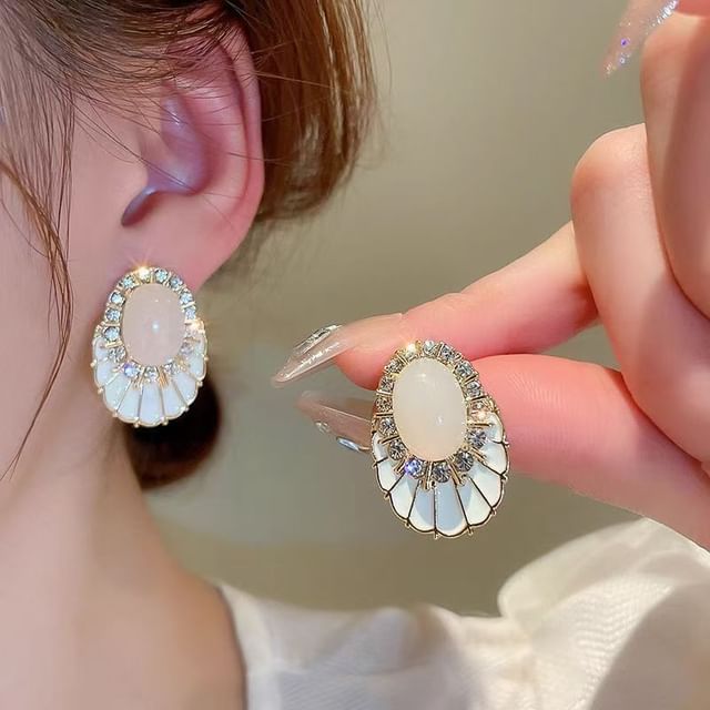 Faux Gemstone Rhinestone Glaze Statement Alloy Earring