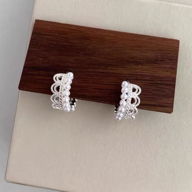 Pearl Lace Earring Huggie Alloy Faux