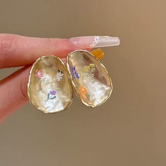 Earring Glaze Floral Statement Alloy