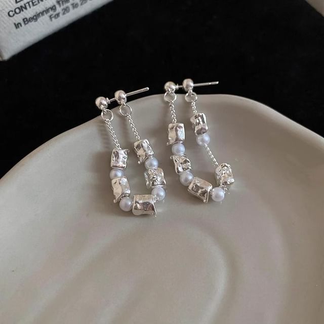 Hoop Faux Chain Earring Alloy Pearl Dangle
