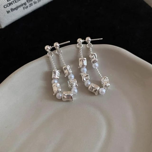 Hoop Faux Chain Earring Alloy Pearl Dangle