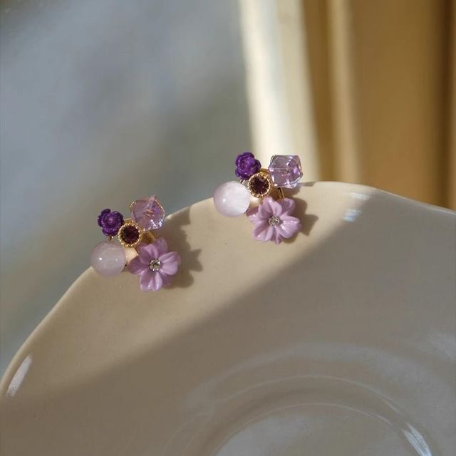 Floral Statement Rhinestone Earring Alloy