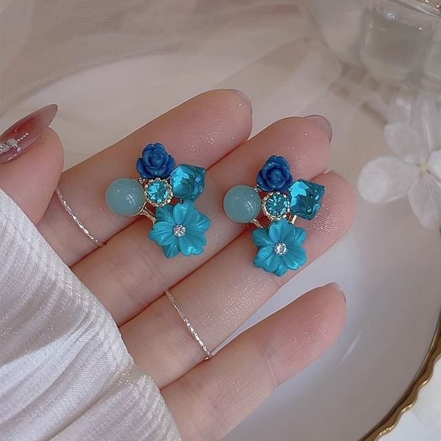 Floral Statement Rhinestone Earring Alloy
