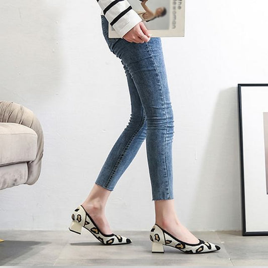 Pointed Pumps Heel Striped Chunky