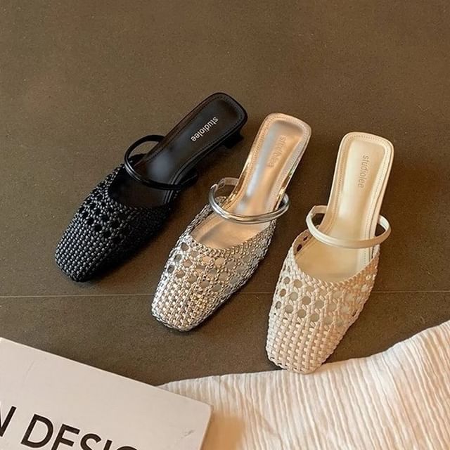 Toe Square Heel Kitten Mules
